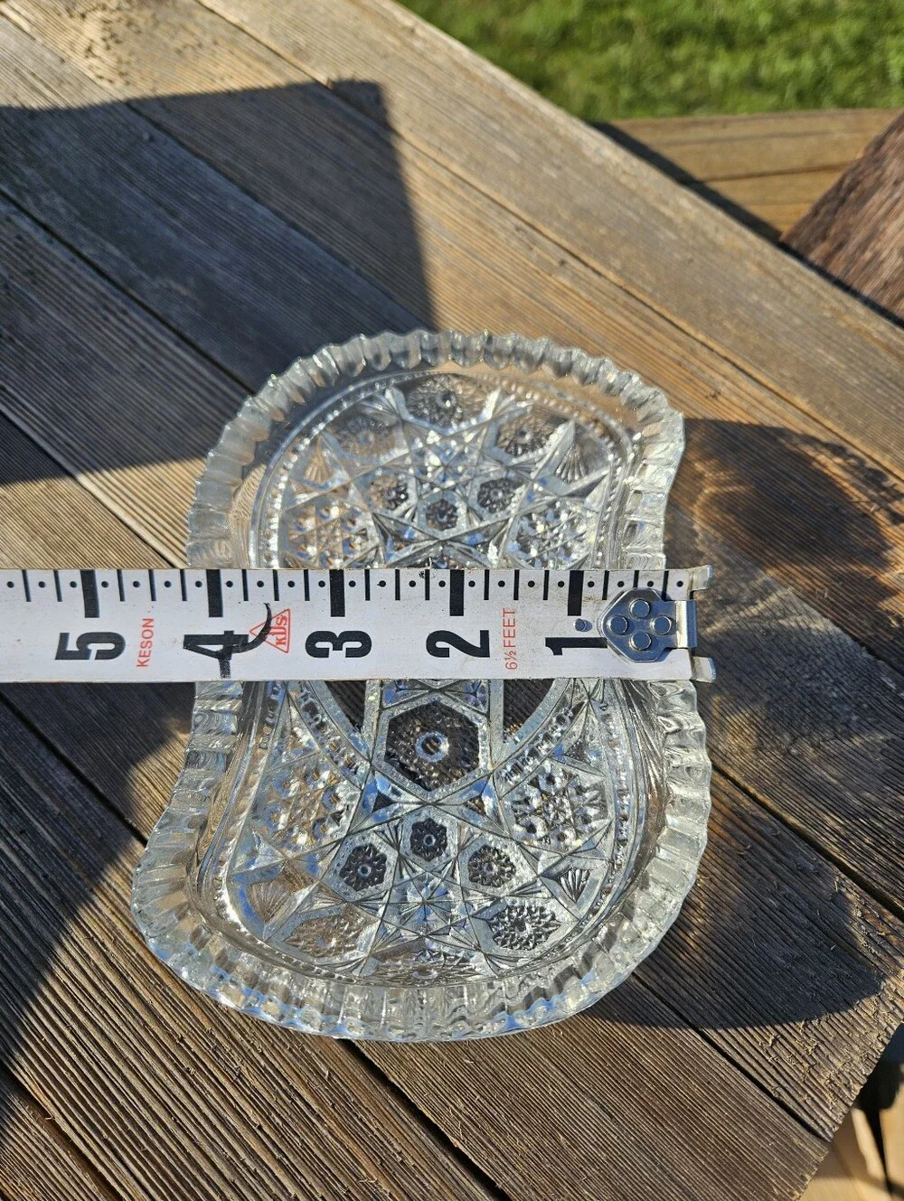 Vintage Cut Glass Crystal Celery Dish Starburst Sawtooth Edge Relish Tray